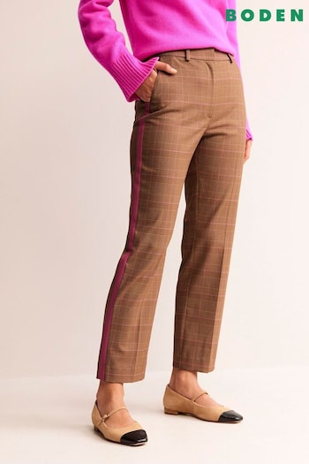 Boden Brown Petite Kew Check Side Stripe Trousers (N71376) | £95