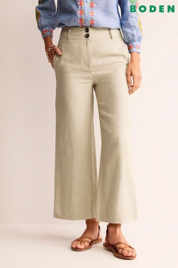 Boden Natural Petite Westbourne Crop Linen Trousers (N71412) | £90