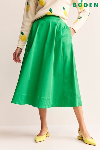 Boden Green Petite Isabella Cotton Sateen Skirt (N71414) | £85