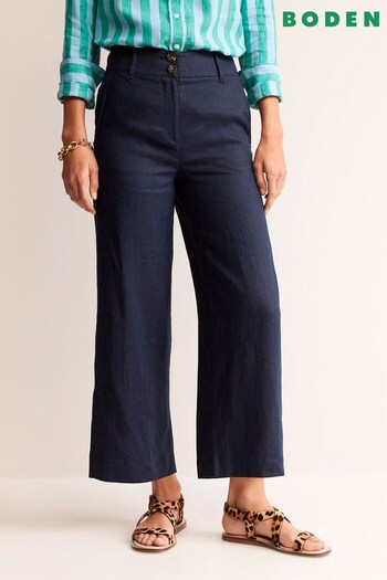 Boden Blue Petite Westbourne Crop Linen Rib Trousers (N71415) | £90