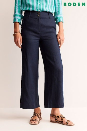 Boden Blue Westbourne Crop Linen Trousers (N71416) | £90