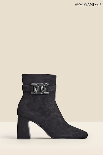 Sosandar Black Faux Fur Suede Buckle Detail Ankle Boots (N71466) | £69