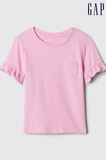 Gap Pink Ruffle Short Sleeve Crew Neck Pocket T-Shirt (Newborn-5yrs) (N71488) | £6