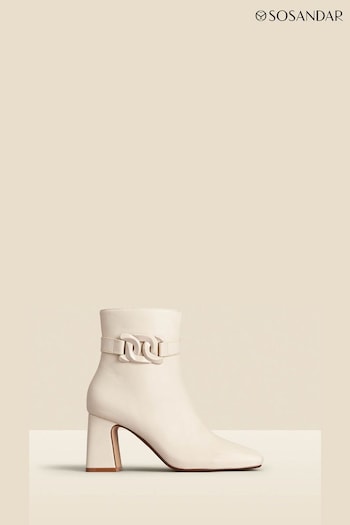 Sosandar Cream Faux Fur Leather Buckle Detail Ankle Boots (N71496) | £69