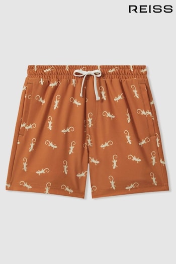 Reiss Orange/White Cammy Reptile Print Drawstring Swim Shorts (N71523) | £30