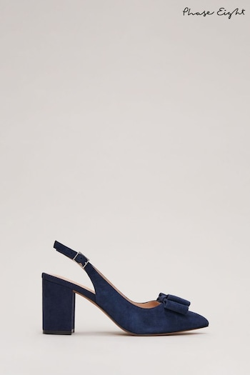 Phase Eight Blue Bow Front Slingback Block Heel Socks Shoes (N71524) | £109