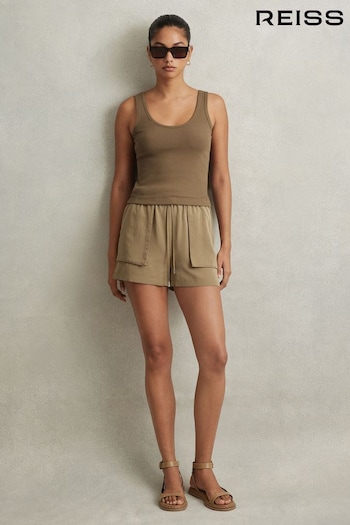 Reiss Khaki Isador Drawstring Shorts with TENCEL™ Fibers (N71533) | £98