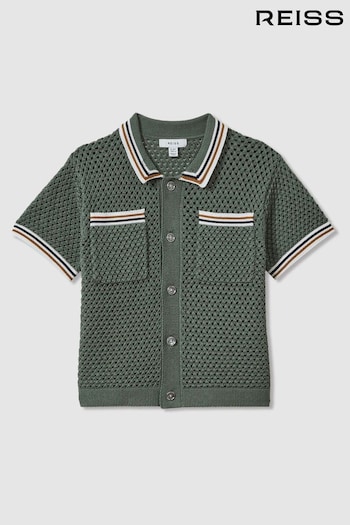 Reiss Dark Sage Green Coulson Teen Crochet Contrast Trim Shirt (N71537) | £54