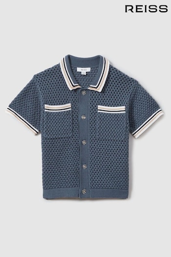 Reiss Airforce Blue Coulson Teen Crochet Contrast Trim Shirt (N71540) | £54