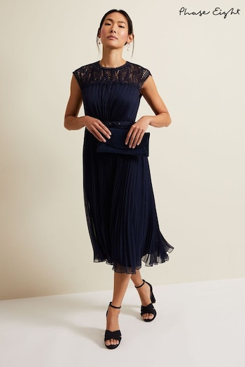 Phase Eight Blue Makaela Pleat Embroidered Dress (N71545) | £159