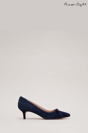 Phase Eight Blue Bow Kitten Heel Shoes nere (N71550) | £109
