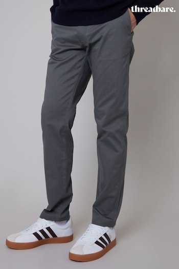 Threadbare Grey Cotton Regular Fit Chino Trousers with Stretch (N71597) | £24