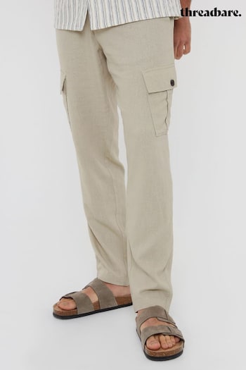 Threadbare Cream Linen Blend Cargo Trousers (N71604) | £32