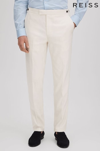 Reiss Off White Heat Linen Blend Adjuster tiered Trousers (N71605) | £158