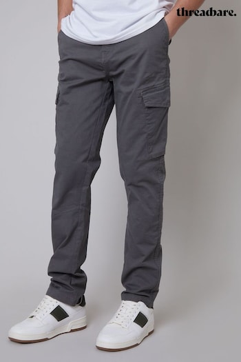Threadbare Grey Cotton Cargo Trousers With Stretch (N71607) | £35