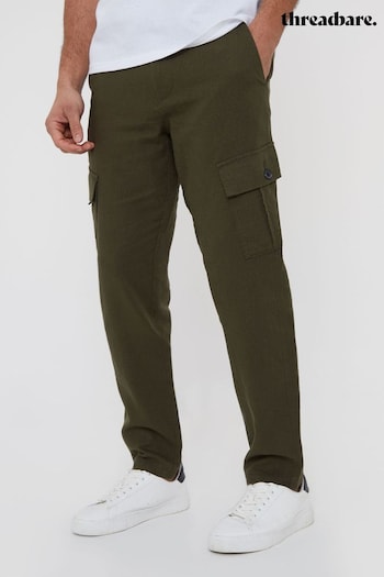 Threadbare Green Linen Blend Cargo Trousers (N71610) | £32