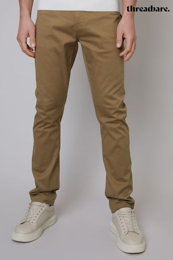 Threadbare Brown Cotton Slim Fit 5 Pocket Chino Trousers With Stretch (N71613) | £32