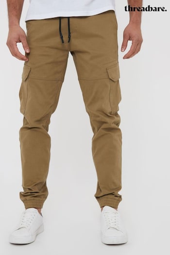 Threadbare Brown Cotton Jogger Style Cargo Trousers With Stretch (N71625) | £32