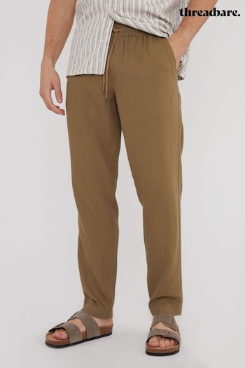 Threadbare Brown Linen Blend Drawcord Trousers (N71631) | £28