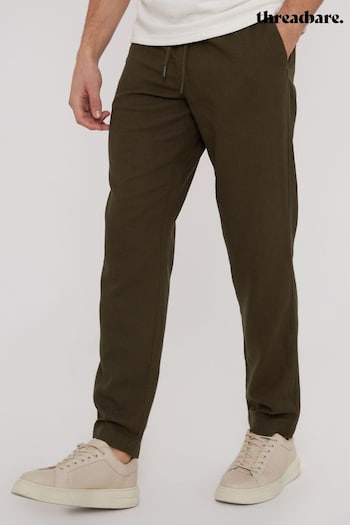 Threadbare Green Linen Blend Drawcord Trousers (N71634) | £28