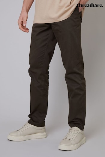 Threadbare Dark Brown Cotton Regular Fit Chino Trousers with Stretch (N71635) | £24