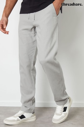 Threadbare Grey Linen Blend Green Trousers (N71636) | £30