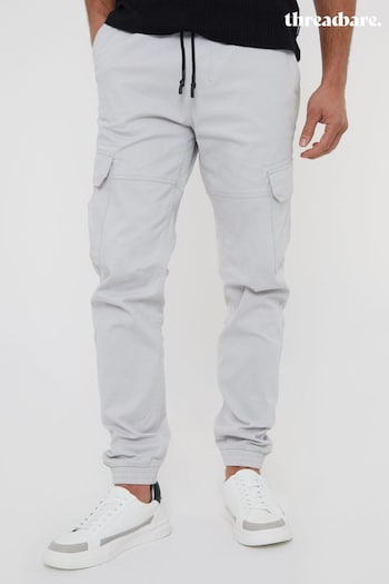 Threadbare Grey Chrome Cotton Jogger Style Cargo Trousers With Stretch (N71638) | £32