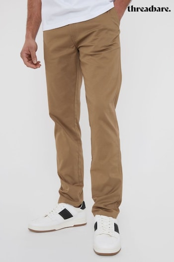 Threadbare Brown Cotton Regular Fit Chino Trousers with Stretch (N71639) | £24