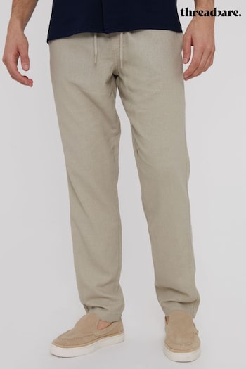 Threadbare Brown Linen Blend Drawcord Trousers (N71641) | £28