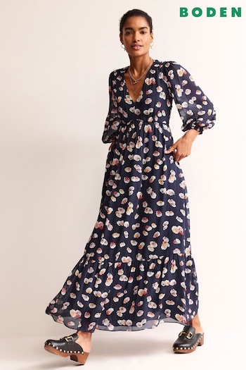 Boden Blue V-Neck Puff Maxi Dress (N71661) | £155