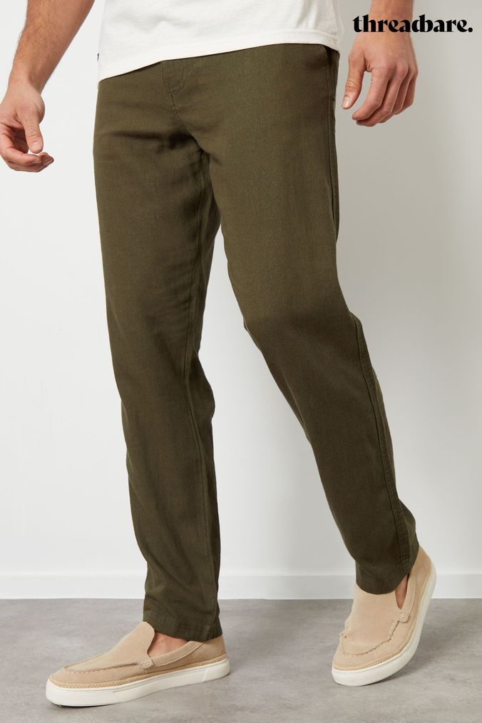 Buy Men s Linen Trousers Green Online Next UK
