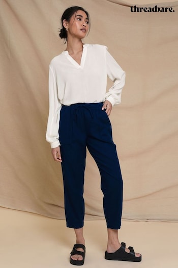 Threadbare Blue Petite Linen Blend Tapered Trousers (N71672) | £26