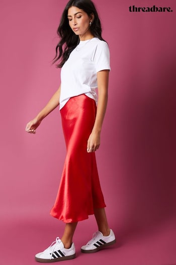 Threadbare Red Satin Midi Skirt (N71692) | £30