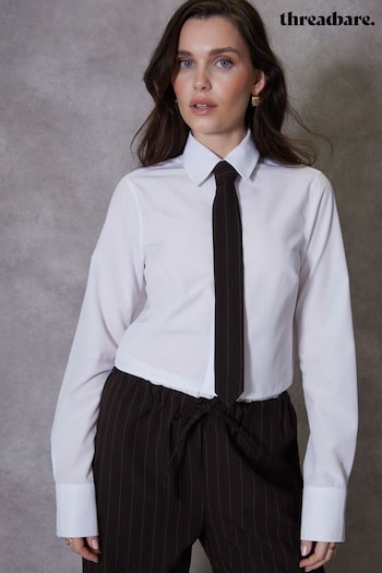 Threadbare White Cotton Rich Long Sleeve Cropped Shirt With Tie (N71700) | £26