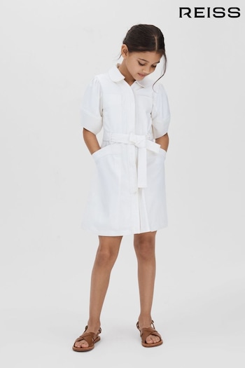 Reiss Ivory Ginny Junior Belted Puff Sleeve Dress (N71829) | £68