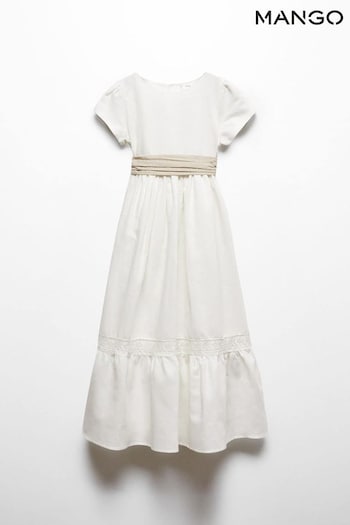 Mango Bow Linen-Blend White Dress (N71856) | £76