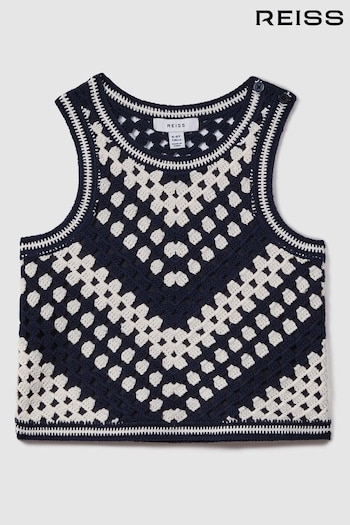 Reiss Ivory Sabrina Crochet Cotton Crew Neck Vest (N71906) | £43