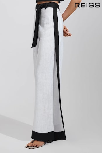 Reiss White/Navy Harlow Linen Side Split Trousers Print (N71910) | £138