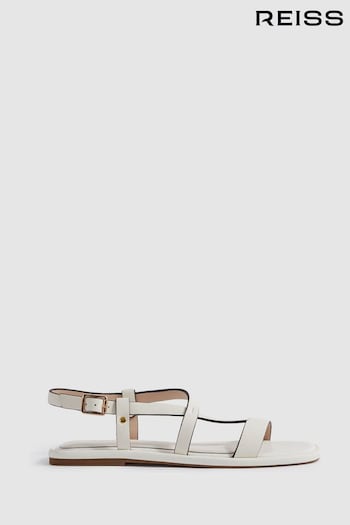 Reiss White Adelyn Flat Strappy Leather pink Sandals (N71911) | £148