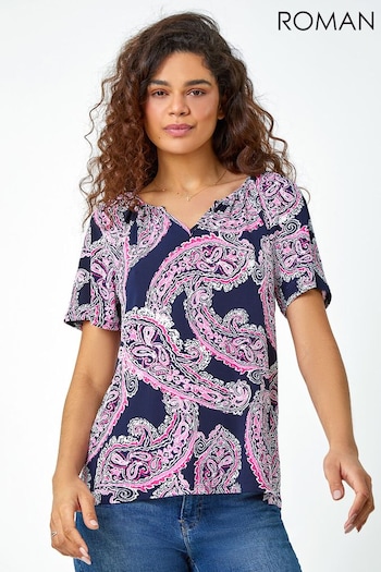 Roman Pink Paisley Puff Print T-Shirt (N71913) | £28