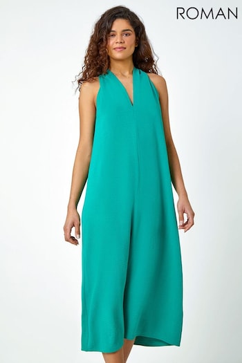 Roman Green Plain Twist Detail Trapeze Maxi Dress (N71915) | £50