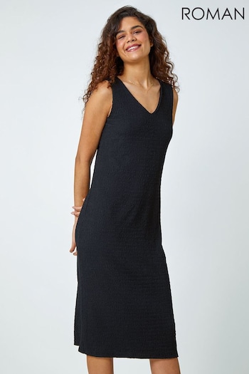 Roman Black Textured Stretch Jersey Midi Dress (N71918) | £38
