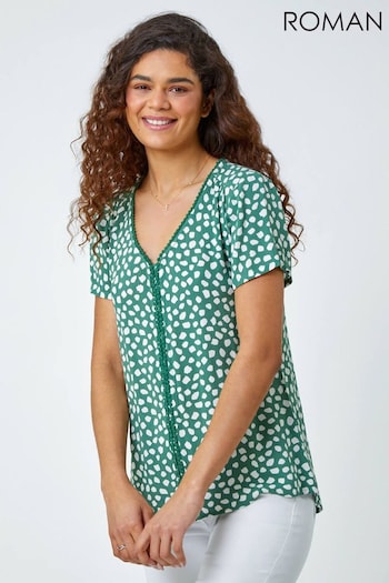 Roman Green Abstract Spot Bobble Trim T-Shirt (N71926) | £28