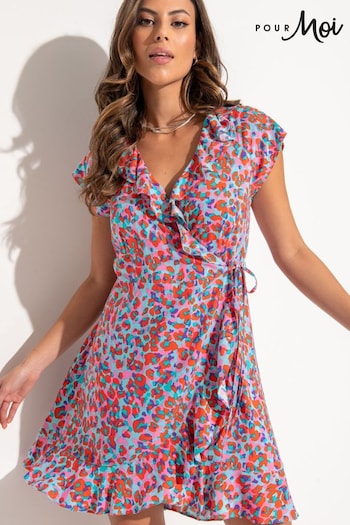 Pour Moi Blue LENZING™ ECOVERO™ Viscose Frill Wrap Beach Dress fake (N72087) | £36