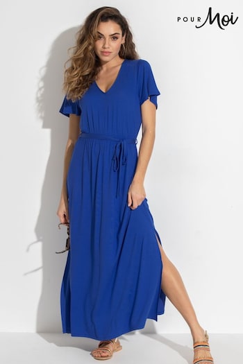 Pour Moi Blue Tie Back Jersey Maxi Dress with LENZING™ ECOVERO™ Viscose (N72133) | £42