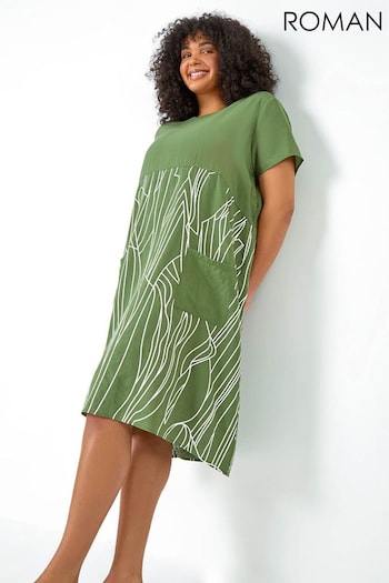 Roman Green Contrast Print Pocket T-Shirt Dress (N72175) | £38