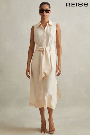 Reiss Cream Morgan Viscose Blend Belted Shirt active Dress (N72367) | £128