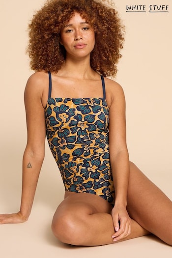 White Stuff Yellow Verity Ruched Tummy Control Swimsuit (N72368) | £45