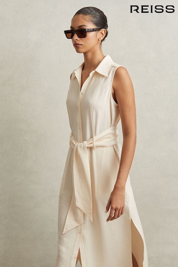 Reiss Cream Morgan Petite Viscose Blend Belted Shirt OBJECT Dress (N72393) | £128