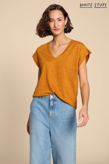 White Stuff Orange Ivy Linen V-Neck T-Shirt (N72394) | £39